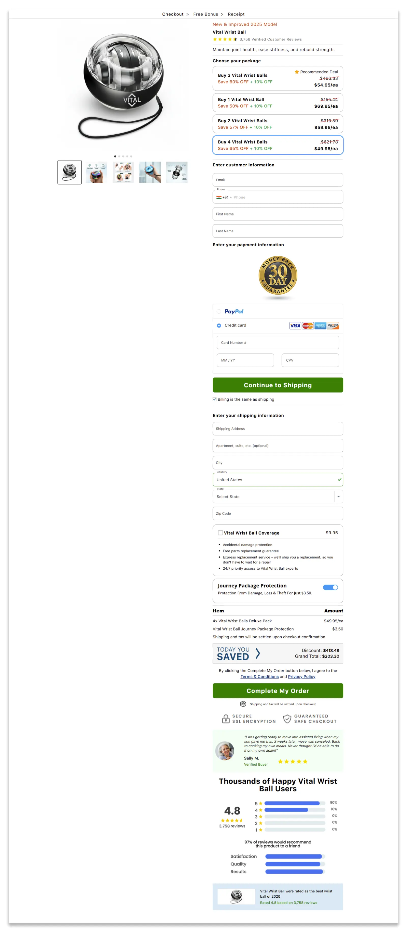 vital wrist ball checkout page